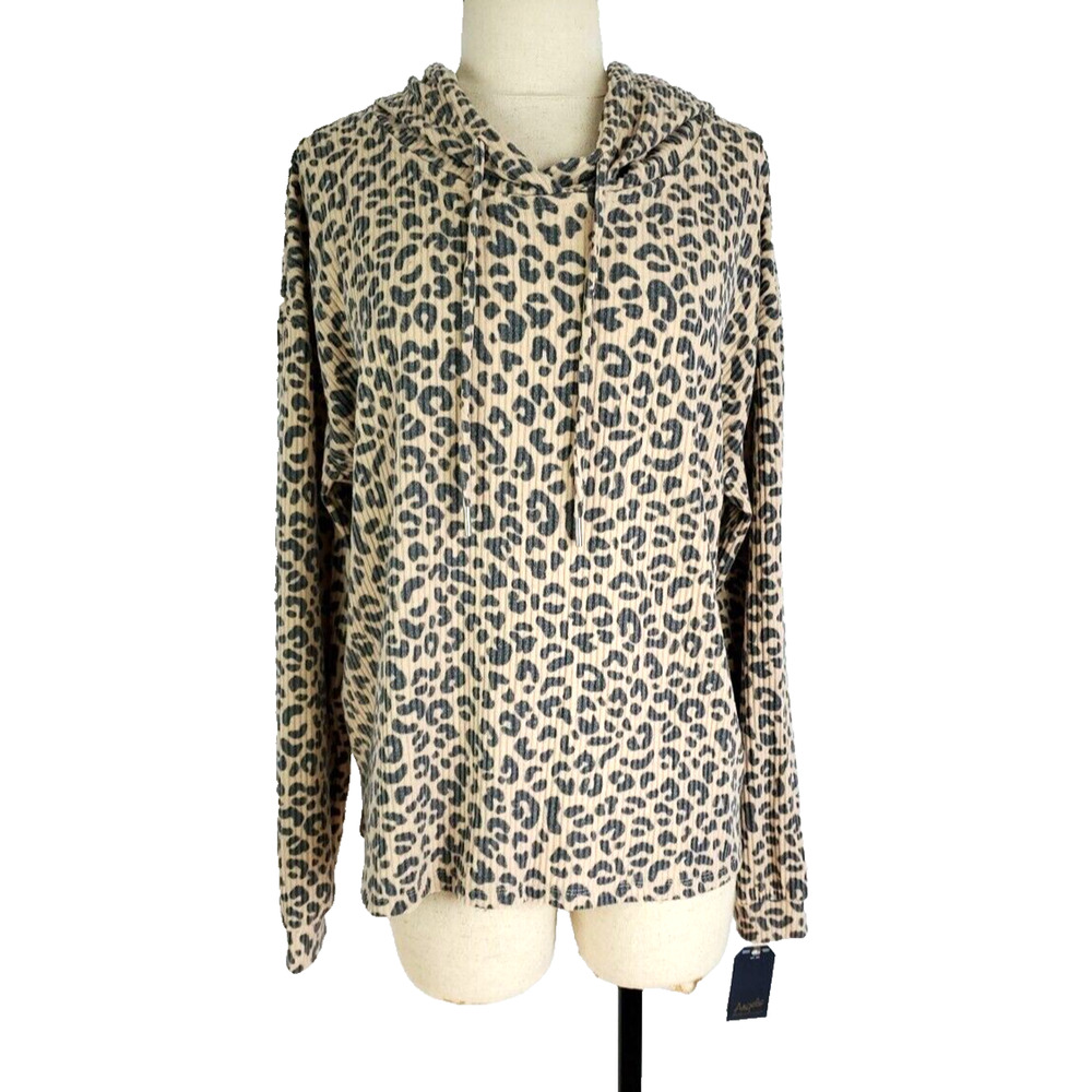 Angels Forever Young Hoodie Womens Large Shirt Brown Animal Print New